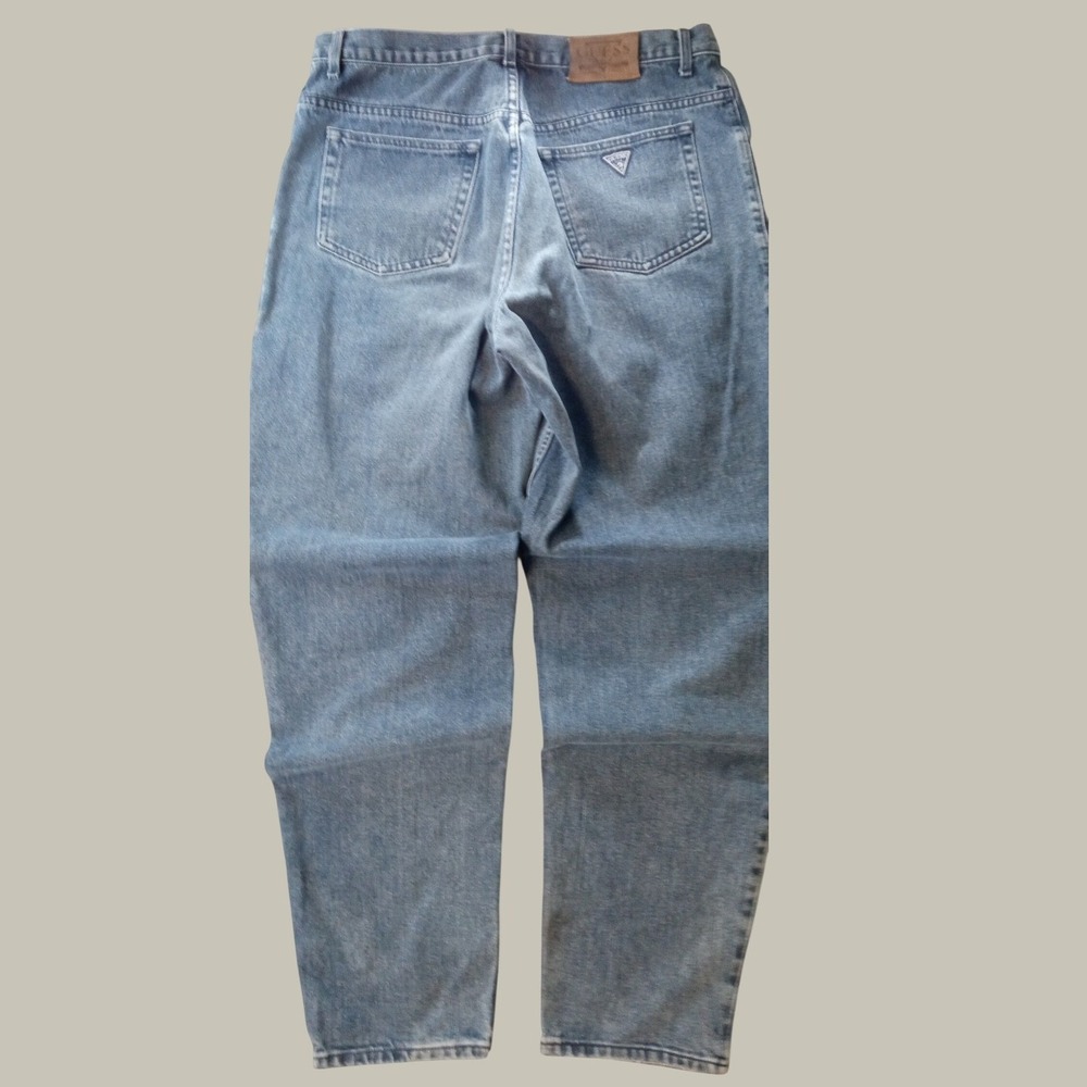 Vintage Guess Denim Jeans Men 36x33 Blue Triangle Patch USA Relaxed Fit 2 Button